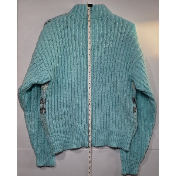 Vintage 1980s Chunky Teal & Grey Metallic Turtleneck Sweater Med/Large - Picture 5 of 8